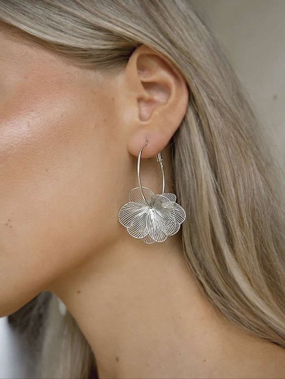 Silver Floral Hoop Earrings